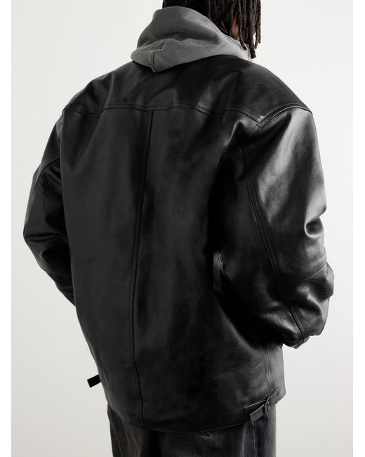 Balenciaga Black Cocoon Kick Oversized Logo-Debossed Leather Jacket for men