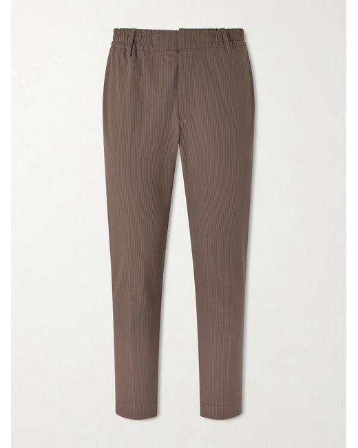NN07 Brown Billie 10038 Straight-Leg Seersucker Drawstring Trousers for men