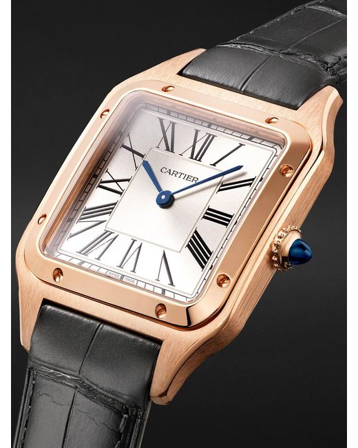 Cartier Black Santos-Dumont Large 18-Karat Rose Watch, Ref. Wgsa0116 for men
