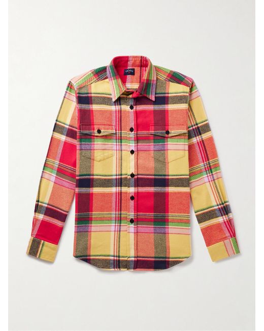 Noah NYC Red Checked Brushed Cotton-flannel Shirt for men