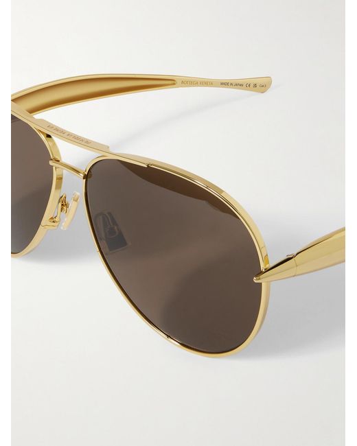 Bottega Veneta Metallic Sardine Aviator-style Gold-tone Sunglasses for men