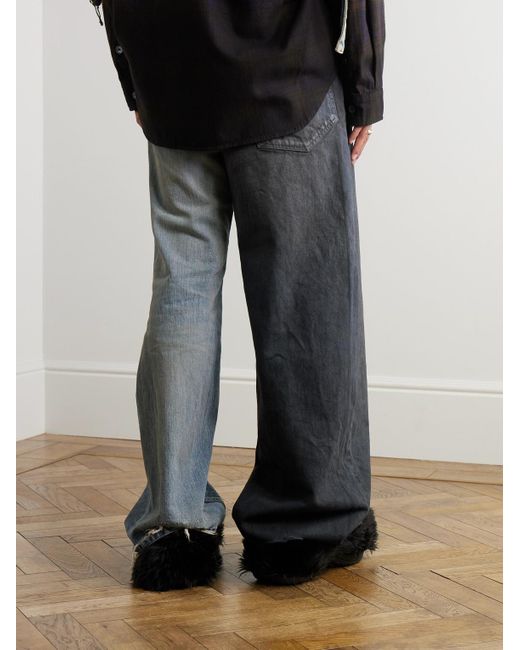 Jeans A Gamba Larga Bicolore Effetto Consumato Con Coulisse Fifty-Fifty di Balenciaga in Blue da Uomo