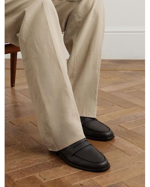 Manolo Blahnik Perry Pennyloafers aus vollnarbigem Leder in Black für Herren