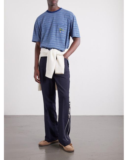Kapital Blue Logo-appliquéd Striped Cotton-jersey T-shirt for men
