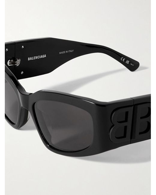 Balenciaga Black Logo-embellished Rectangular-frame Acetate Sunglasses for men