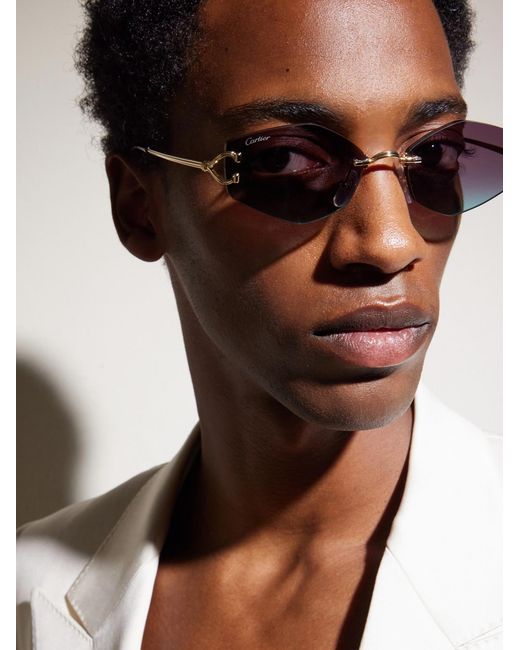Cartier Metallic Squared-Frame Metal Sunglasses for men