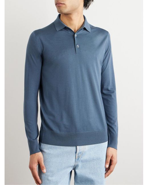 Loro Piana Blue Slim-fit Wish Virgin Wool Polo Shirt for men