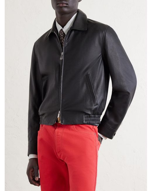 Versace Black Leather Blouson Jacket for men