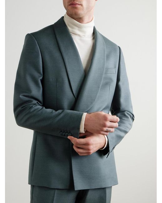 Mr P. Blue Slim-fit Double-breasted Shawl-lapel Wool for men