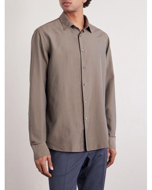 Canali Gray Garment-Dyed Cotton And Silk-Blend Shirt for men
