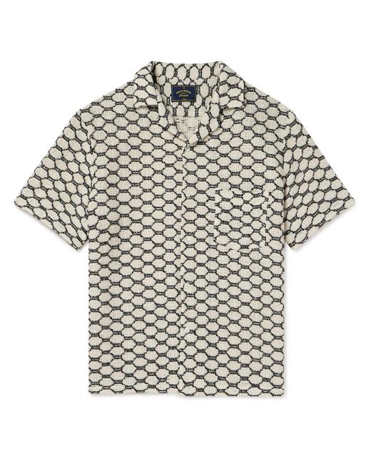 Portuguese Flannel Gray Net Camp-collar Crochet-knit Cotton-blend Shirt for men