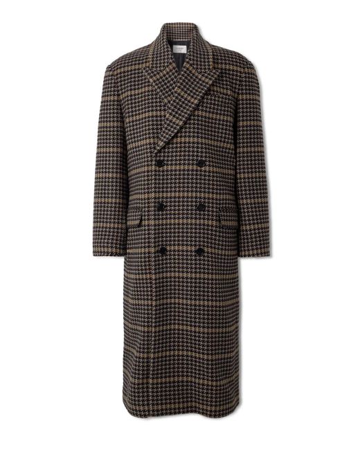 Saint Laurent Black Double-breasted Houndstooth Wool Coat for men