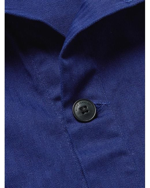 Nudie Jeans Blue Buddy Herringbone Organic Cotton-Twill Chore Jacket for men