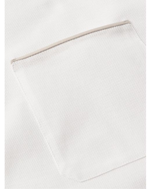 Zegna White Slim-Fit Nubuck-Trimmed Cotton-Piqué Polo Shirt for men