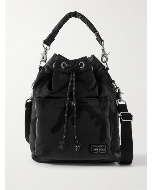 Porter-Yoshida and Co Black Balloon Sac Camouflage-Print Nylon-Twill Bucket Bag for men