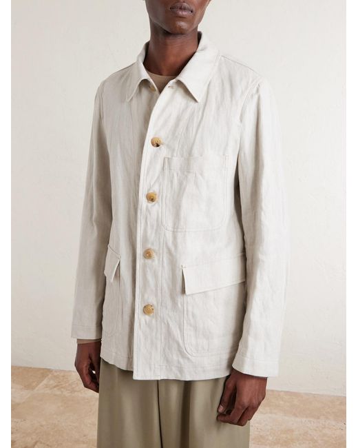 Dries Van Noten Natural Metallic Herringbone Cotton And Linen-Blend Jacket for men