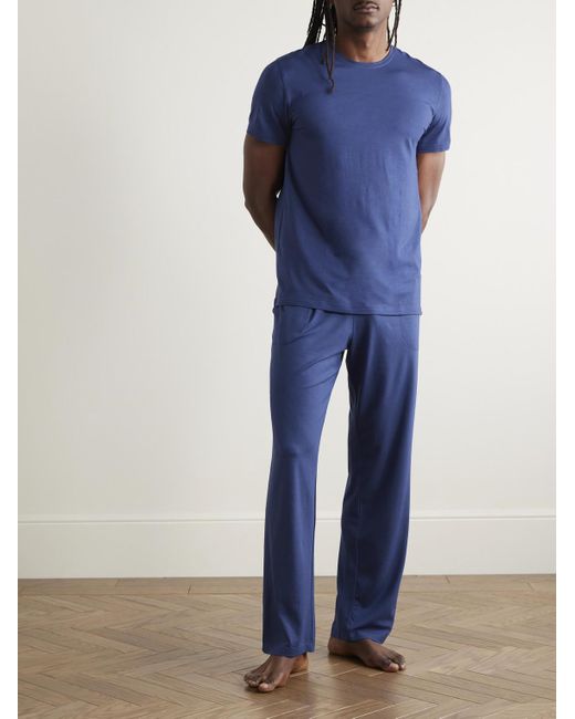 Derek Rose Basel Pyjama-Hose aus Stretch-MicroModal®-Jersey in Blue für Herren