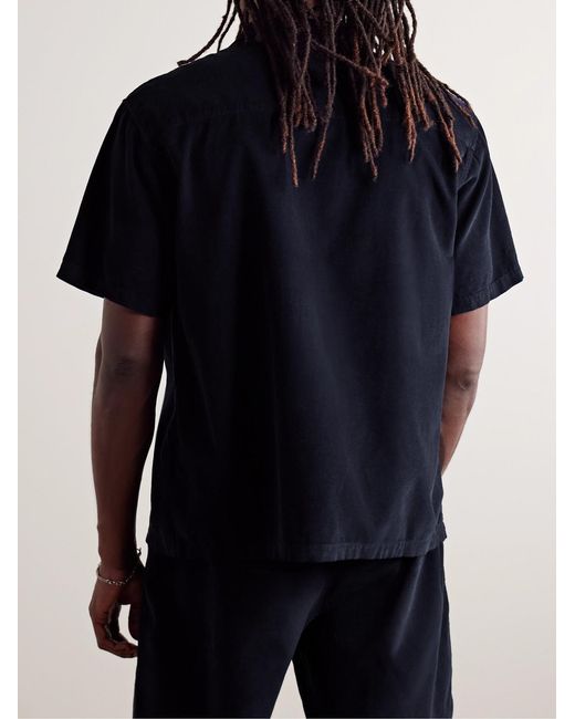 Les Tien Blue Camp-Collar Cotton-Corduroy Shirt for men