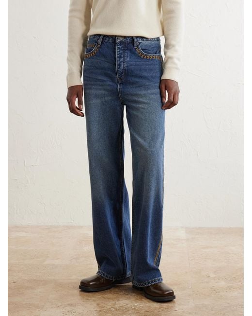 MANAAKI Blue Tukutuku Straight-Leg Embroidered Organic Jeans for men