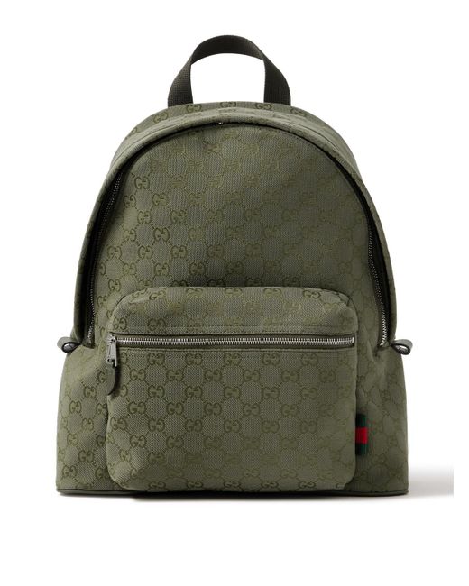 Gucci Green Neo Leather-Trimmed Monogrammed Canvas Backpack for men