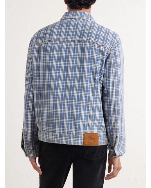 Burberry Blue Checked Denim Jacket for men