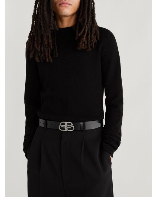 Balenciaga Black 3.5Cm Logo-Embellished Leather Belt for men