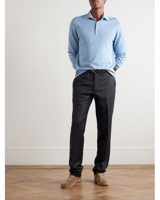 Sid Mashburn Blue Slim-Fit Cotton And Cashmere-Blend Polo Shirt for men