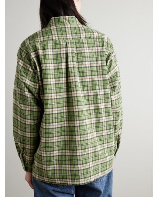Beams Plus Green Button-Down Collar Checked Cotton-Dobby Shirt for men