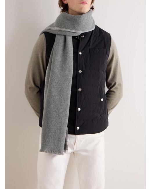 Brunello Cucinelli Gray Frayed Cashmere Scarf for men