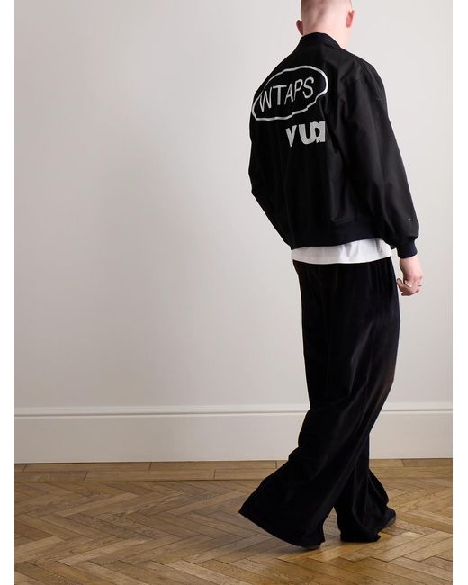 (w)taps Black Reversible Logo-Embroidered Twill Bomber Jacket for men