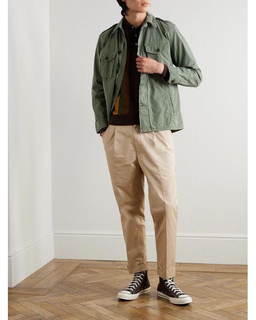 Beams Plus Natural Tapered Pleated Cotton-Twill Trousers for men