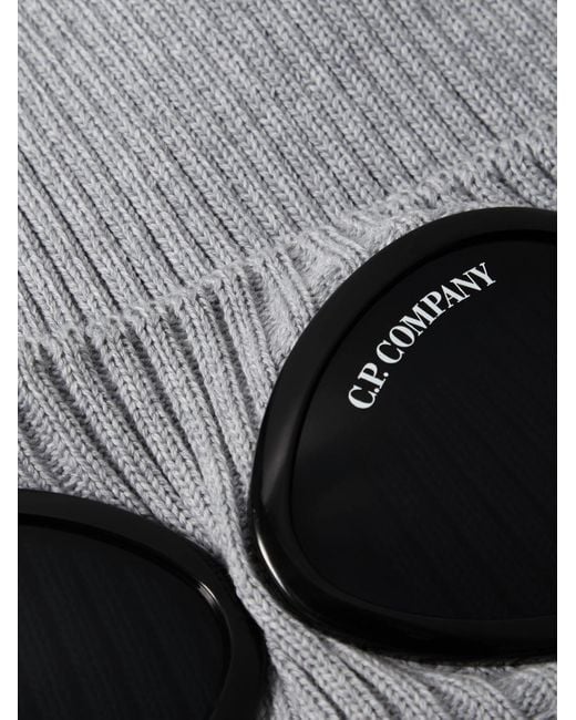 C P Company Goggle Beanie aus gerippter Baumwolle mit Applikation in Gray für Herren