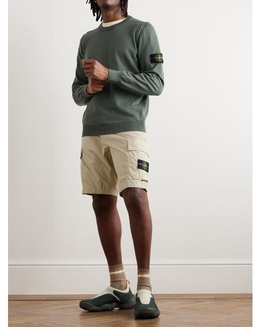 Stone Island Natural Straight-leg Logo-appliquéd Cotton-blend Canvas Cargo Shorts for men