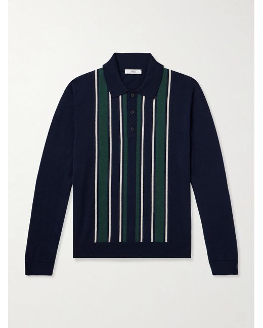 Mr P. Blue Golf Striped Merino Wool Polo Shirt for men