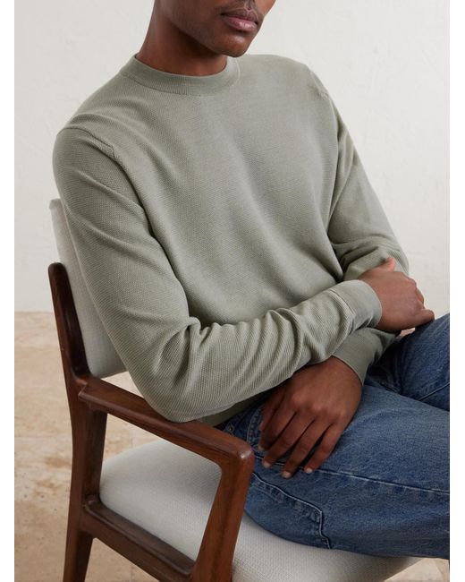 John Smedley Green Honeycomb-Knit Merino Wool Sweater for men