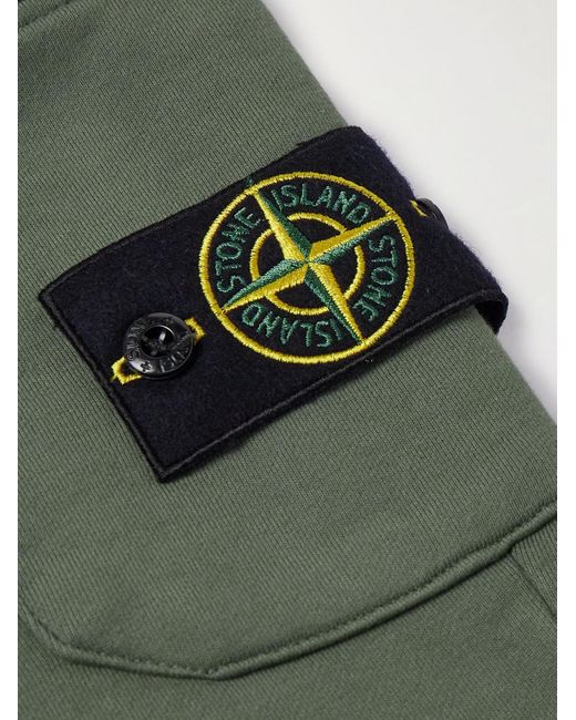 Stone Island Green Tapered Logo-appliquéd Garment-dyed Cotton-jersey Sweatpants for men