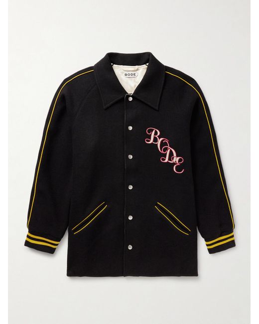 Bode Black Reversible Logo-Appliquéd Wool And Satin Jacket for men