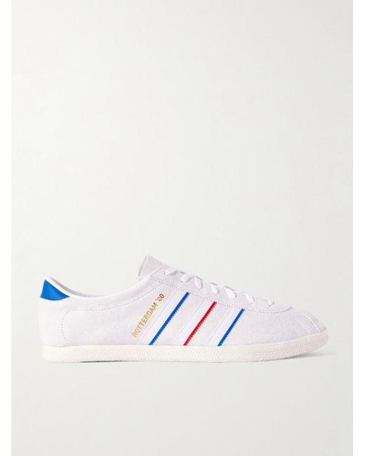 Adidas Originals White Rotterdam 00 Leather-Trimmed Suede Sneakers for men