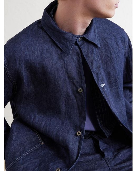 Orslow Blue Linen Denim Jacket for men