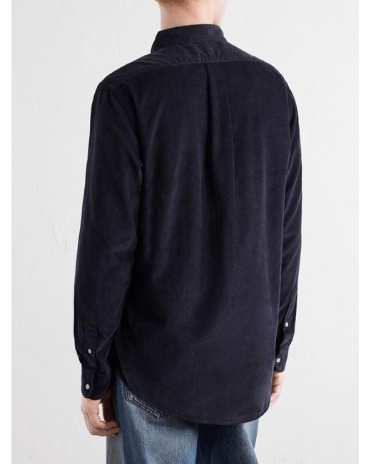 Polo Ralph Lauren Blue Button-Down Collar Logo-Embroidered Cotton-Corduroy Shirt for men