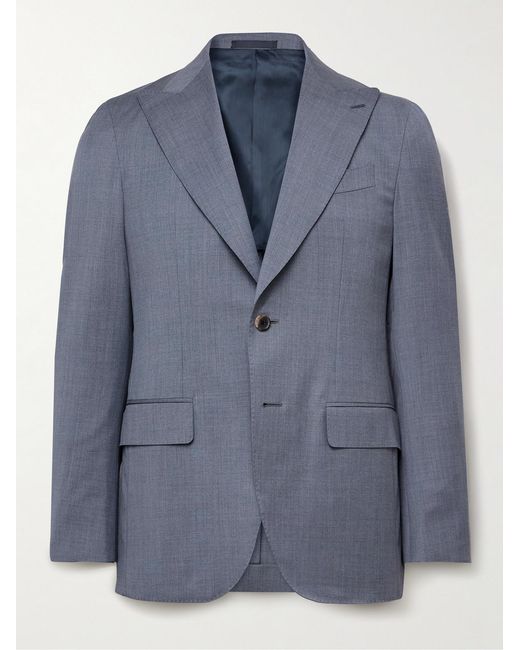 Caruso Blue Slim-Fit Wool Suit Jacket for men