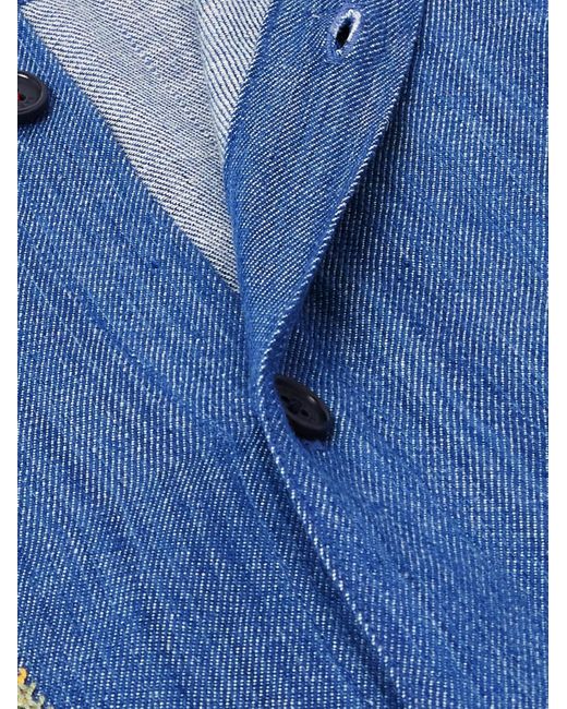 Kardo Blue Luis Embroidered Cotton-Chambray Shirt for men