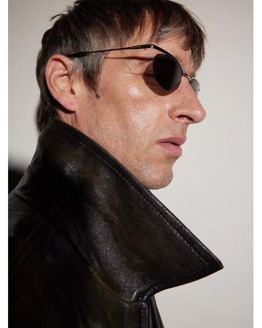 Saint Laurent Gray Oval-frame Silver-tone Sunglasses for men