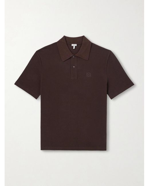 Loewe Brown Slim-fit Logo-embroidered Cotton-piqué Polo Shirt for men