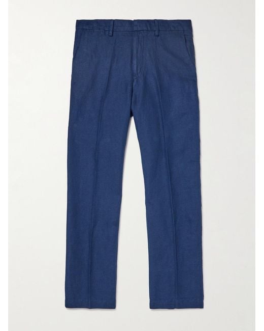 Polo Ralph Lauren Blue Straight-leg Linen And Cotton-blend Trousers for men