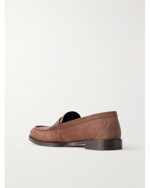 Brunello Cucinelli Brown Suede Penny Loafers for men