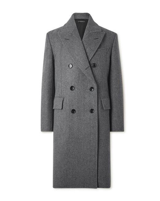 Tom Ford Gray Double-Breasted Herringbone Wool Coat for men