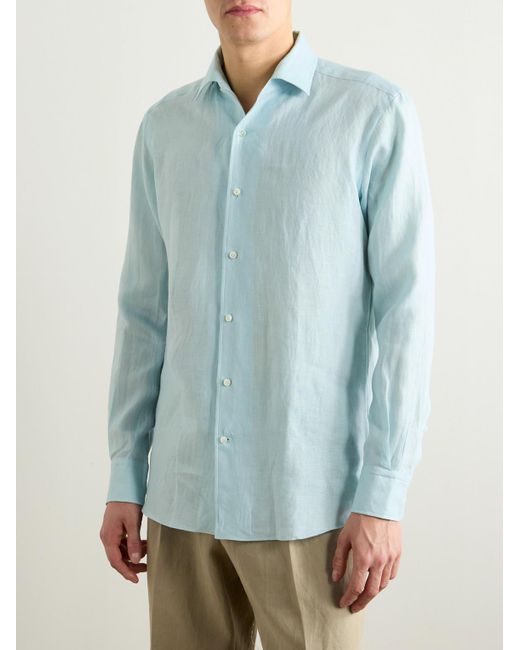 Zegna Blue Oasi Linen Shirt for men