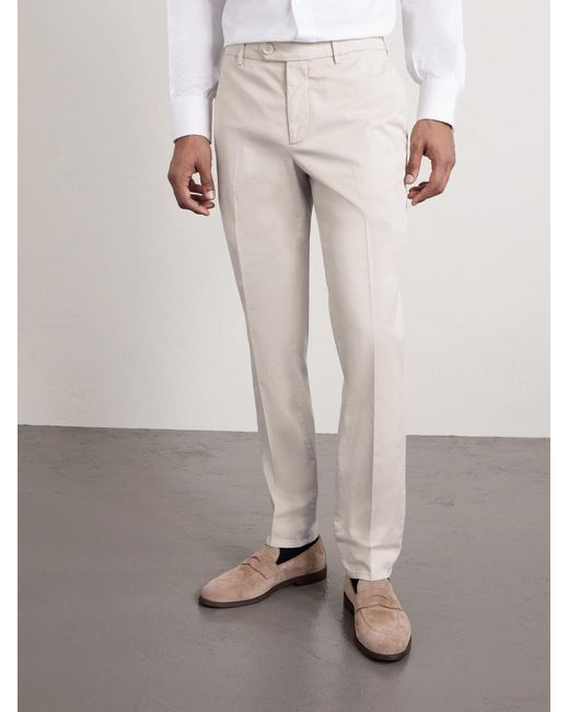 Brunello Cucinelli Natural Slim-fit Stretch-cotton Twill Trousers for men