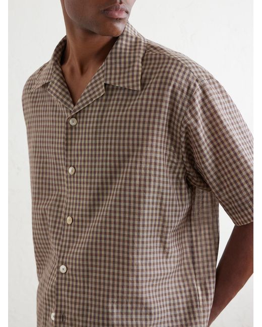 Auralee Gray Camp-Collar Checked Cotton Shirt for men